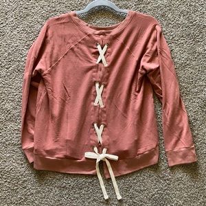 NWT Monrow Lace-Up sweatshirt in Dusty Rose M